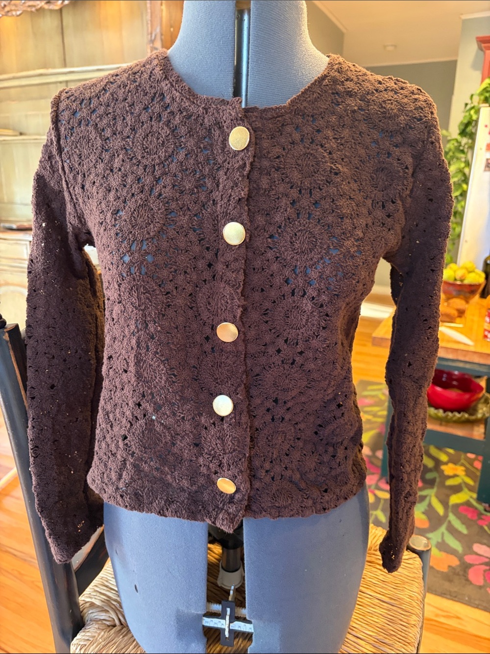 LOFT Petite Black Open-Weave V-Neck Sweater